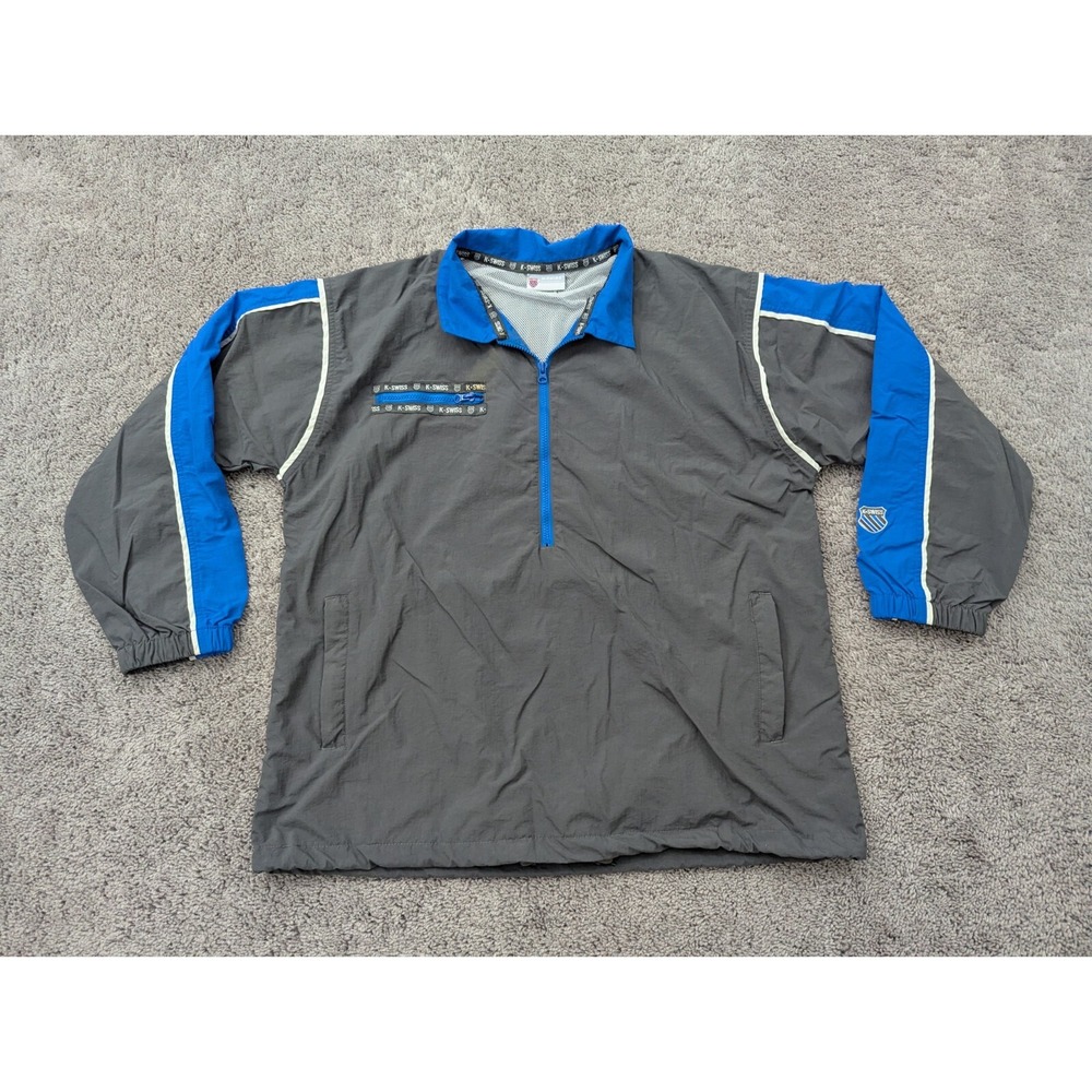 K Swiss Apparel Jacket Mens Medium Windbreaker Mesh Lined Half Zip Gray